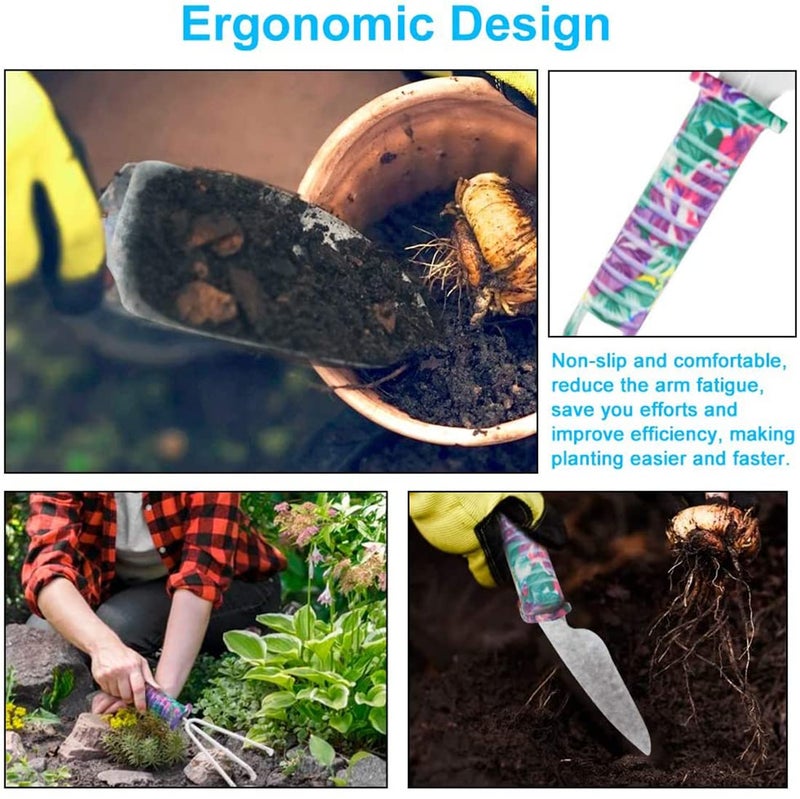 LEKEONE Gardening Tools, LEKEONE 10 Pieces Garden Tools with Floral Print, Ergonomic Handle Trowel Rake Weeder Pruner Shears Sprayer,Gardening Supplies with Carrying Case Gifts for Women - Image 4